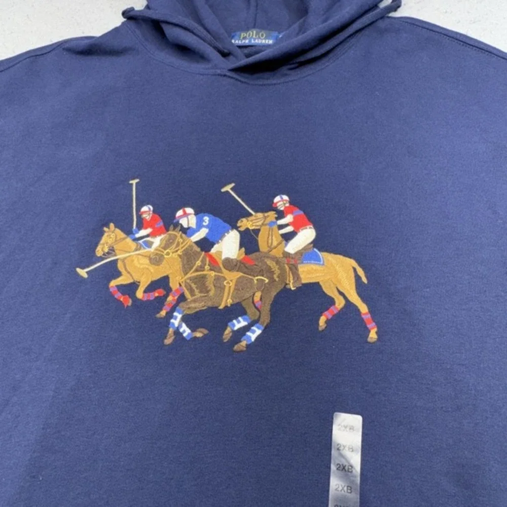Polo Ralph Lauren Hoodie Mens‎ Big 2X Blue Triple Pony Graphic Trifecta Pockets